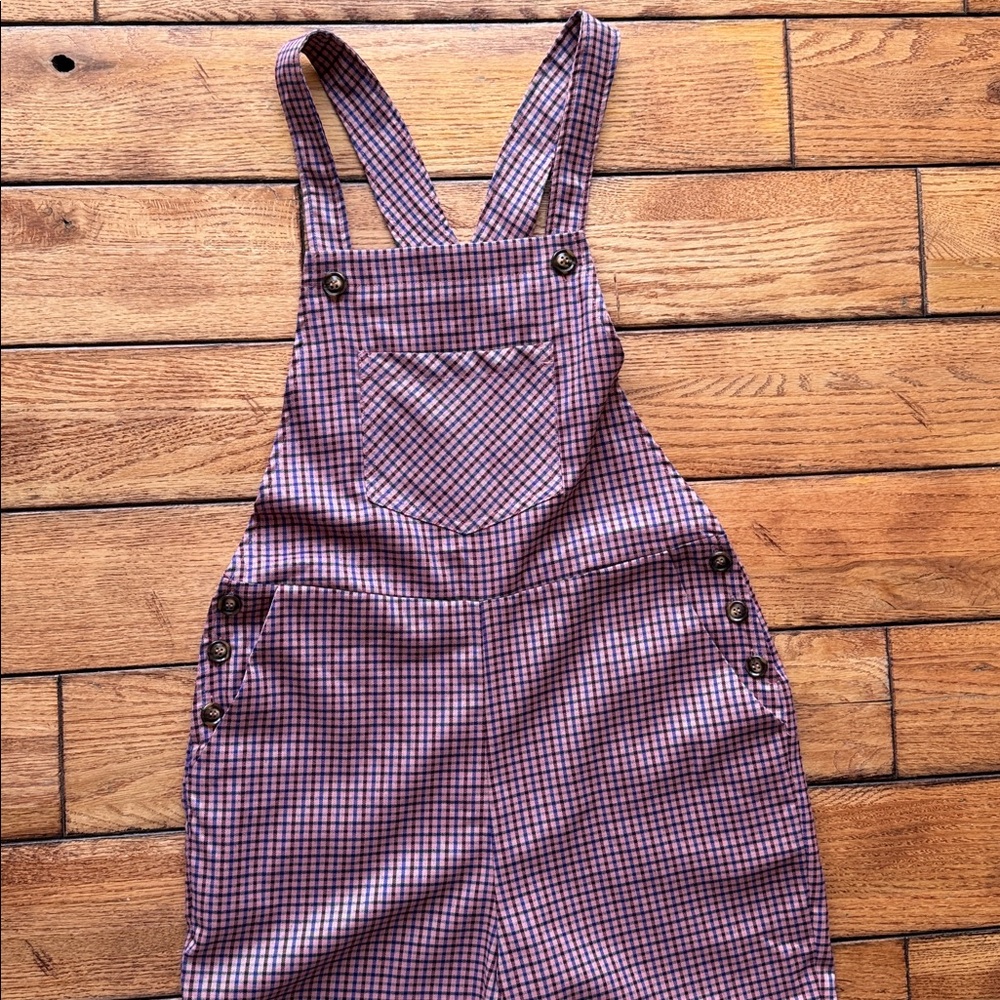 Anthropologie FRNCH Pink Purple Paris Plaid Tapered Stylish Jumpsuit Overalls XS - Picture 6 of 16